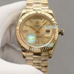 Replica Rolex Day-Date Yellow Gold Strap Yellow Gold Face Fluted  Bezel Watch 41mm